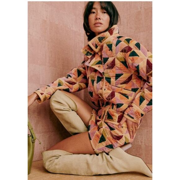 SEZANE Sz 36 4 Brandon Jacket Cotton Stella Patchwork Velvet - Picture 10 of 11